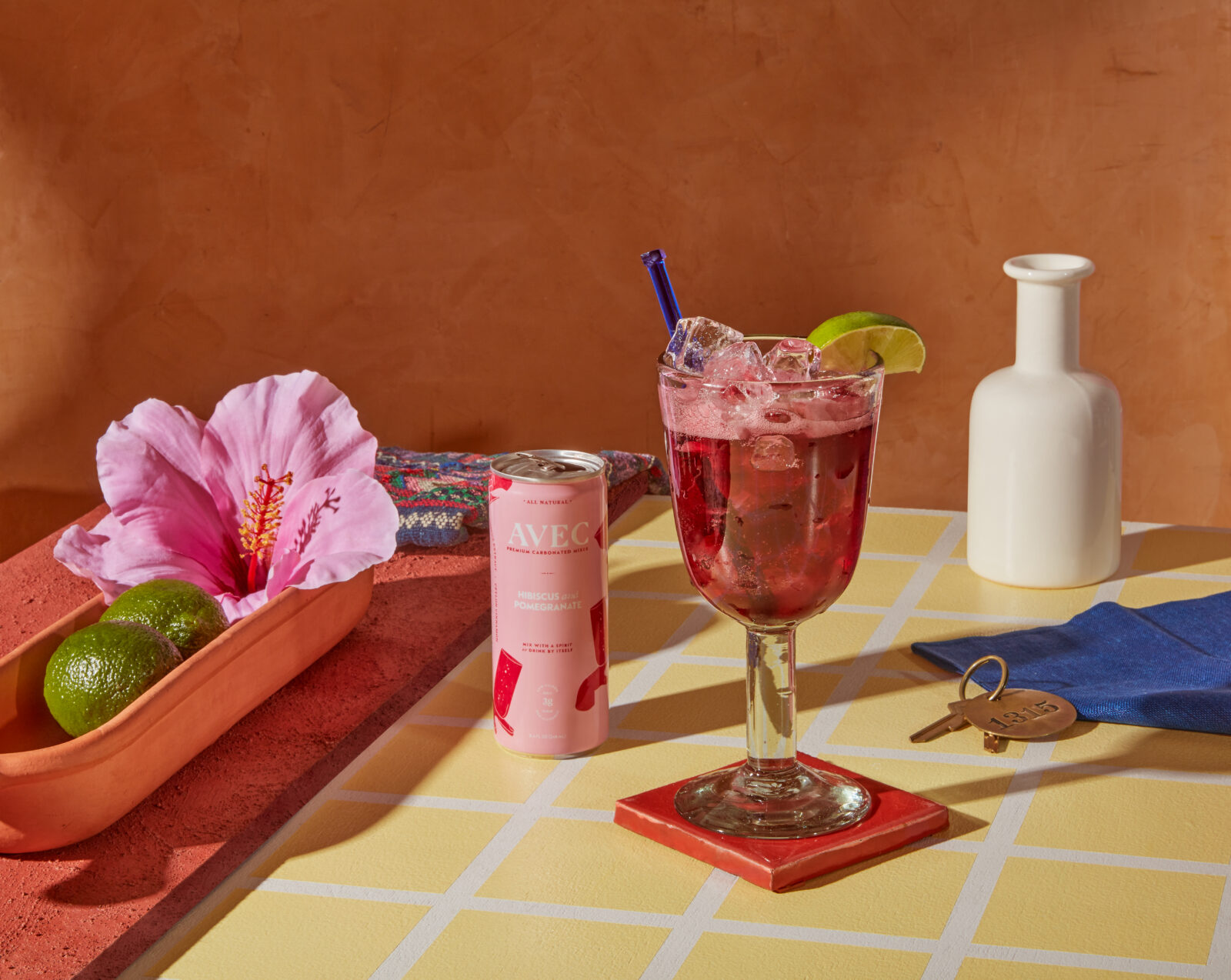 AVEC's zero-proof Hibiscus and Pomegranate carbonated mixer, for Sober October